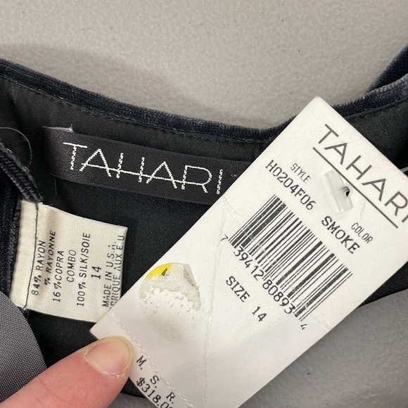 TAHARI Formal Dress NWT Dark Crushed Gray Velvet Evening Gown Rhinestone Size 14 - Picture 11 of 15